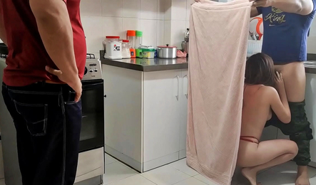 Step-son fucked his stepmom while while dad in the kitchen
