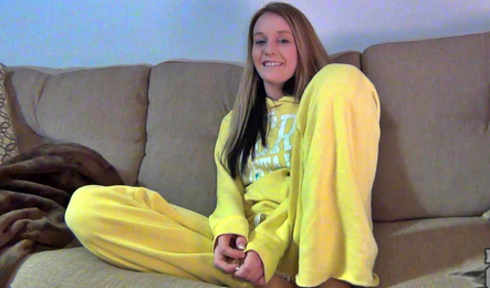 Shy and very cute girl masturbate on the couch
