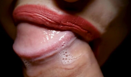 Amateur close up tasty blowjob with red lips