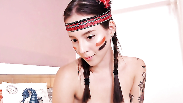 Skinny Effy dressed looks like American Indian - Beauty without clothes