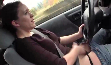 Wife masturbates in the car on the way home
