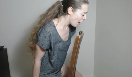 Girl riding big dildo on the chair