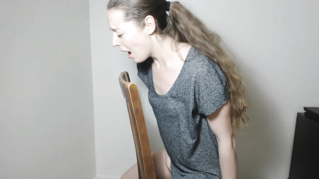 Girl riding big dildo on the chair