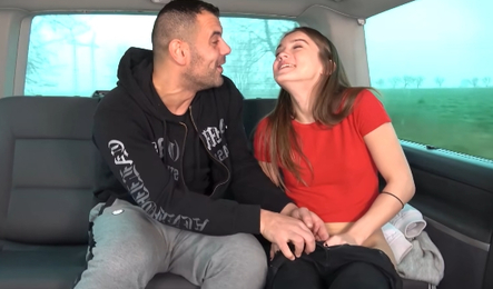 Shy Russian Hitchhiker Said “No”… But Still Showed Her Pussy In Car!